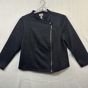 Chico's Jacquard Knit Jacket Solid Black Size 3 Full‎ Zip Classy Staple NWT